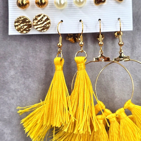 Gold Yellow Tassel Drop Dangle Stud Set Hook Fashion Jewelry Earrings JB2-55 - Picture 2 of 4